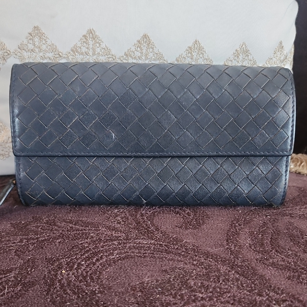 Bottega Veneta Blue Leather Woven Wallet